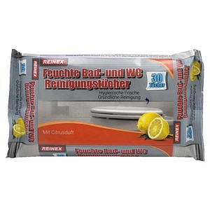 REINEX feuchte Reinigungstücher für Bad und WC 1-lagig weiß, 30 Tücher