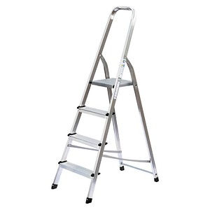 MUNK Stehleiter einseitig 11125 silber 4 Stufen, H: 157,5 cm