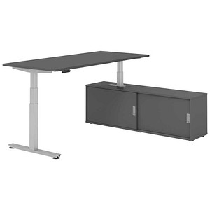 HAMMERBACHER VXDSM19SB elektrisch höhenverstellbarer Schreibtisch grafit rechteckig, T-Fuß-Gestell silber 180,0 x 80,0 cm