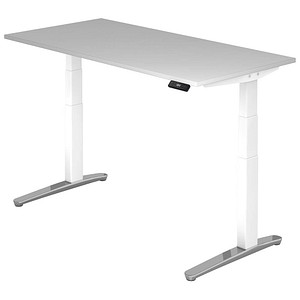 HAMMERBACHER VXBHM16 elektrisch höhenverstellbarer Schreibtisch lichtgrau rechteckig, C-Fuß-Gestell weiß 160,0 x 80,0 cm