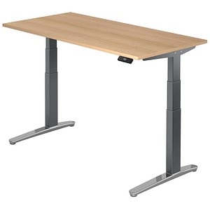 HAMMERBACHER VXBHM16 elektrisch höhenverstellbarer Schreibtisch eiche rechteckig, C-Fuß-Gestell grau 160,0 x 80,0 cm