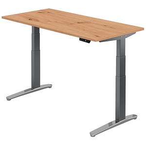HAMMERBACHER VXBHM16 elektrisch höhenverstellbarer Schreibtisch asteiche rechteckig, C-Fuß-Gestell grau 160,0 x 80,0 cm