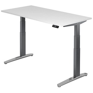 HAMMERBACHER VXBHM16 elektrisch höhenverstellbarer Schreibtisch weiß rechteckig, C-Fuß-Gestell grau 160,0 x 80,0 cm