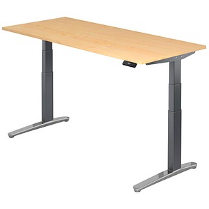 HAMMERBACHER VXBHM19 elektrisch höhenverstellbarer Schreibtisch ahorn rechteckig, C-Fuß-Gestell grau 180,0 x 80,0 cm