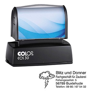 COLOP Textstempel, individualisierbar EOS 30 selbstfärbend blau, schwarz, rot mit Logo, 1 St.