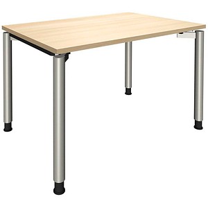 fm fastline höhenverstellbarer Schreibtisch königsahorn rechteckig, 4-Fuß-Gestell silber 120,0 x 80,0 cm