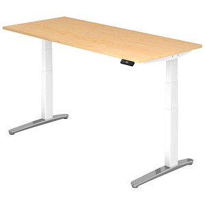 HAMMERBACHER VXBHM19 elektrisch höhenverstellbarer Schreibtisch ahorn rechteckig, C-Fuß-Gestell weiß 180,0 x 80,0 cm
