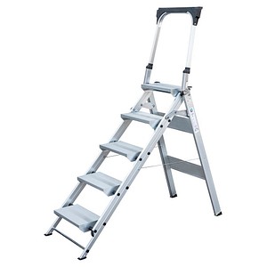 MUNK Stehleiter einseitig 53105 silber 5 Stufen, H: 172,0 cm
