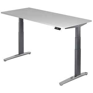 HAMMERBACHER VXBHM19 elektrisch höhenverstellbarer Schreibtisch lichtgrau rechteckig, C-Fuß-Gestell grau 180,0 x 80,0 cm