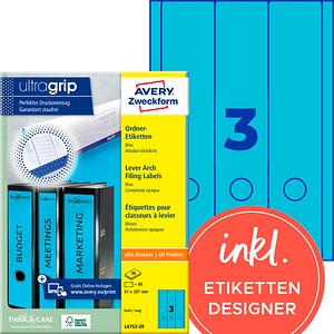 AVERY Zweckform Ordneretiketten L4753-20 blau, 20 Blatt