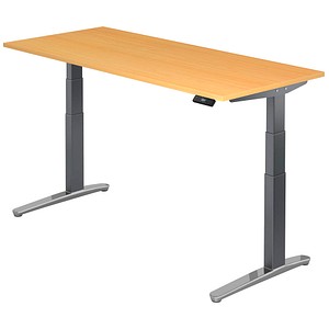 HAMMERBACHER VXBHM19 elektrisch höhenverstellbarer Schreibtisch buche rechteckig, C-Fuß-Gestell grau 180,0 x 80,0 cm