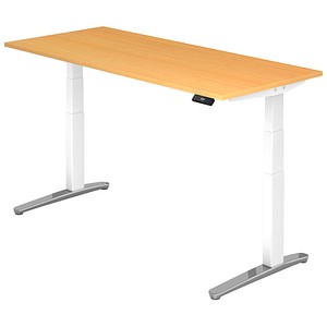 HAMMERBACHER VXBHM19 elektrisch höhenverstellbarer Schreibtisch buche rechteckig, C-Fuß-Gestell weiß 180,0 x 80,0 cm