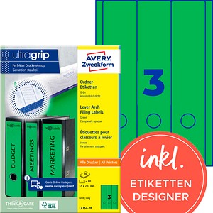 AVERY Zweckform Ordneretiketten L4754-20 grün, 20 Blatt