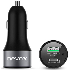 nevox USB PD TYPE C + QC3.0 Kfz-Ladeadapter schwarz, 63 Watt / VA