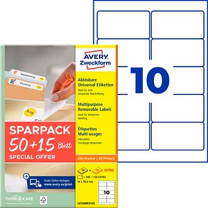 AVERY Zweckform Etiketten weiß 96,0 x 50,8 mm, 65 Blatt