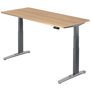 HAMMERBACHER VXBHM19 elektrisch höhenverstellbarer Schreibtisch eiche rechteckig, C-Fuß-Gestell grau 180,0 x 80,0 cm