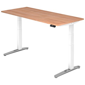 HAMMERBACHER VXBHM19 elektrisch höhenverstellbarer Schreibtisch nussbaum rechteckig, C-Fuß-Gestell weiß 180,0 x 80,0 cm