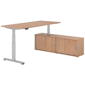 HAMMERBACHER VXDSM19SB elektrisch höhenverstellbarer Schreibtisch nussbaum rechteckig, T-Fuß-Gestell silber 180,0 x 80,0 cm
