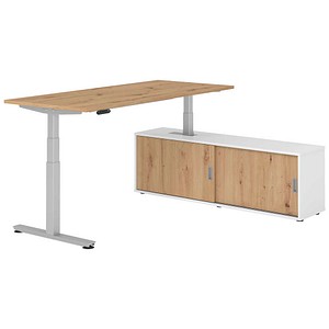 HAMMERBACHER VXDSM19SB elektrisch höhenverstellbarer Schreibtisch asteiche rechteckig, T-Fuß-Gestell silber 180,0 x 80,0 cm