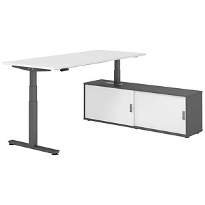 HAMMERBACHER VXDSM19SB elektrisch höhenverstellbarer Schreibtisch weiß rechteckig, T-Fuß-Gestell grau 180,0 x 80,0 cm