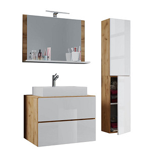 VCM my bath Badmöbel-Set 4-teilig Lendas L 915298 honig-eiche, weiß 114,0 x 52,0 x 150,0 cm