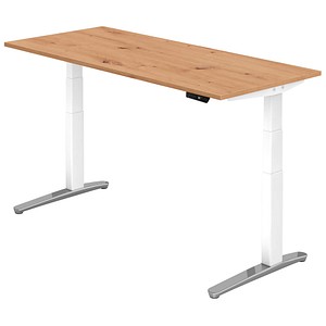 HAMMERBACHER VXBHM19 elektrisch höhenverstellbarer Schreibtisch asteiche rechteckig, C-Fuß-Gestell weiß 180,0 x 80,0 cm