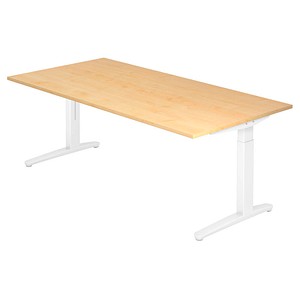 HAMMERBACHER VXB2E höhenverstellbarer Schreibtisch ahorn rechteckig, C-Fuß-Gestell weiß 200,0 x 100,0 cm