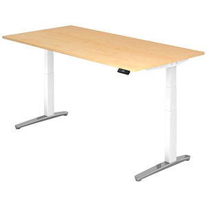 HAMMERBACHER VXBHM2E elektrisch höhenverstellbarer Schreibtisch ahorn rechteckig, C-Fuß-Gestell weiß 200,0 x 100,0 cm