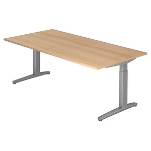 HAMMERBACHER VXB2E höhenverstellbarer Schreibtisch eiche rechteckig, C-Fuß-Gestell silber 200,0 x 100,0 cm