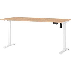 GERMANIA Boras höhenverstellbarer Schreibtisch lindberg-eiche rechteckig, T-Fuß-Gestell weiß 160,0 x 80,0 cm