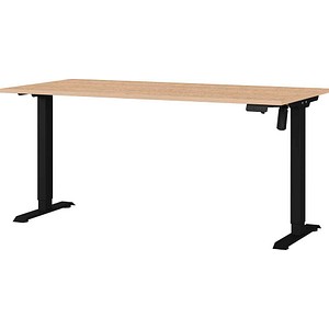 GERMANIA Boras höhenverstellbarer Schreibtisch lindberg-eiche rechteckig, T-Fuß-Gestell schwarz 160,0 x 80,0 cm
