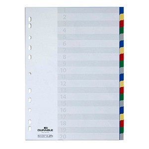 DURABLE Ordnerregister Vollformat blanko blau, gelb, rot, grün, grau 20-teilig, 1 Satz
