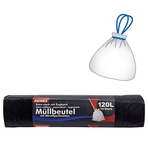 REINEX Müllbeutel mit Abreißperforation extra stark 120,0 l schwarz 36,0 µm, 10 St.