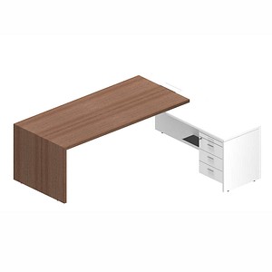 Quadrifoglio T45 Schreibtisch nussbaum, weiß L-Form, Wangen-Gestell nussbaum 220,0 x 194,0 cm
