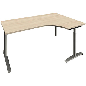 fm Sidney höhenverstellbarer Schreibtisch akazie Bogenform, C-Fuß-Gestell Rundrohr silber 180,0 x 80,0 cm