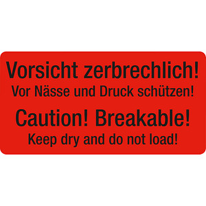 250 EICHNER Warnetiketten rot »Vorsicht zerbrechlich! Vor Nässe und Druck schützen!« 100,0 x 50,0 mm