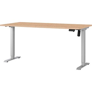 GERMANIA Boras höhenverstellbarer Schreibtisch lindberg-eiche rechteckig, T-Fuß-Gestell silber 160,0 x 80,0 cm