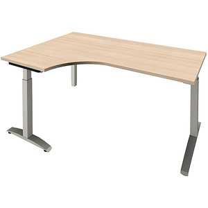 fm Sidney höhenverstellbarer Schreibtisch akazie Bogenform, C-Fuß-Gestell Quadratrohr silber 180,0 x 80,0 cm
