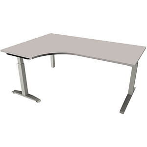 fm Sidney höhenverstellbarer Schreibtisch lichtgrau Bogenform, C-Fuß-Gestell Quadratrohr silber 180,0 x 80,0 cm