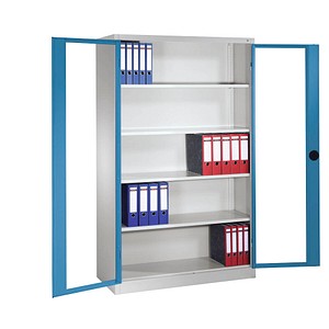CP Stahlschrank 8930-055 S10099 lichtgrau, lichtblau, Acrylglas 4 Fachböden 120,0 x 40,0 x 195,0 cm, aufgebaut, 1 St.