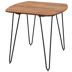 WOHNLING Esstisch sheesham quadratisch, Haarnadelbeine schwarz, 80,0 x 80,0 x 76,0 cm
