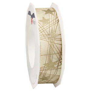 PRÄSENT Geschenkband Stars matt creme/gold 25,0 mm x 20,0 m