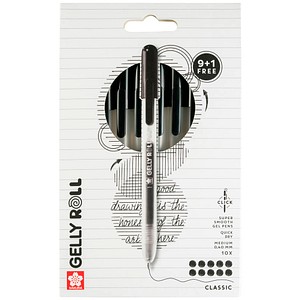 9 + 1 GRATIS: Sakura Gelly Roll Retractable Classic Gelschreiber transparent 0,4 mm, Schreibfarbe: schwarz, 9 St. + GRATIS 1 St.