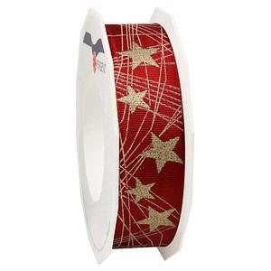 PRÄSENT Geschenkband Stars matt weinrot/gold 25,0 mm x 20,0 m
