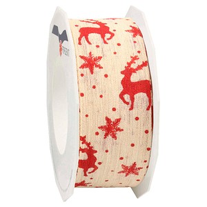 PRÄSENT Geschenkband Trondheim seidenmatt natur/rot 40,0 mm x 15,0 m