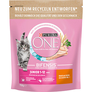 PURINA ONE® Katzen-Trockenfutter Junior reich an Huhn und Vollkorn-Getreide 750,0 g