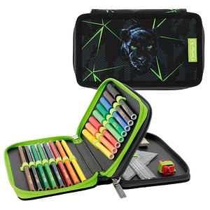 herlitz Federmäppchen befüllt Cosmic Explorer schwarz, grün 23-teilig, 19,3 x 5,0 cm