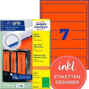 AVERY Zweckform Ordneretiketten L4762-20 rot, 20 Blatt