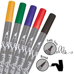 ONLINE® Calli.Brush Double Classic Brush-Pens farbsortiert, 5 St.