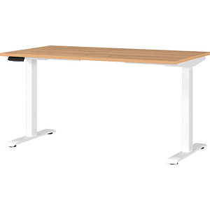 GERMANIA JET höhenverstellbarer Schreibtisch grandson-eiche rechteckig, T-Fuß-Gestell weiß 140,0 x 80,0 cm